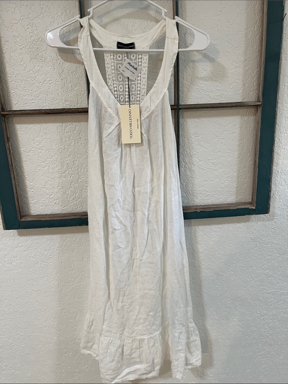Tezo Millenium White Linen Sleeveless Maxi Dress NWT Sz L Evening at the Beach